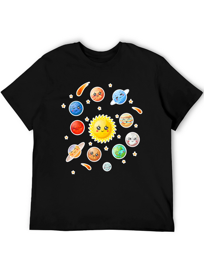 Cartoon Solar System Graphic Black T-Shirt