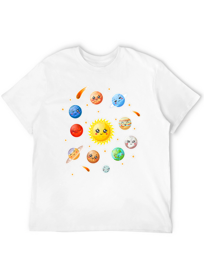 Cartoon Solar System Graphic Black T-Shirt