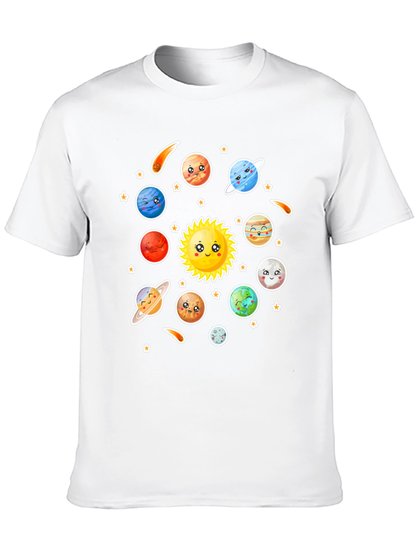 Cartoon Solar System Graphic Black T-Shirt