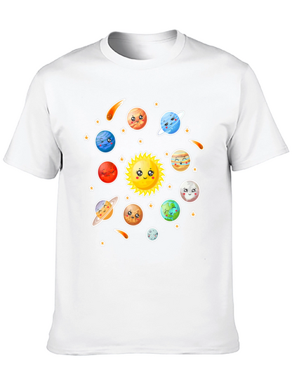 Cartoon Solar System Graphic Black T-Shirt