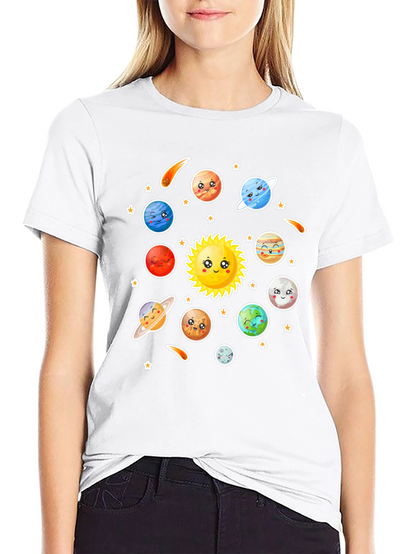 Cartoon Solar System Graphic Black T-Shirt