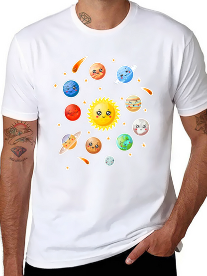 Cartoon Solar System Graphic Black T-Shirt