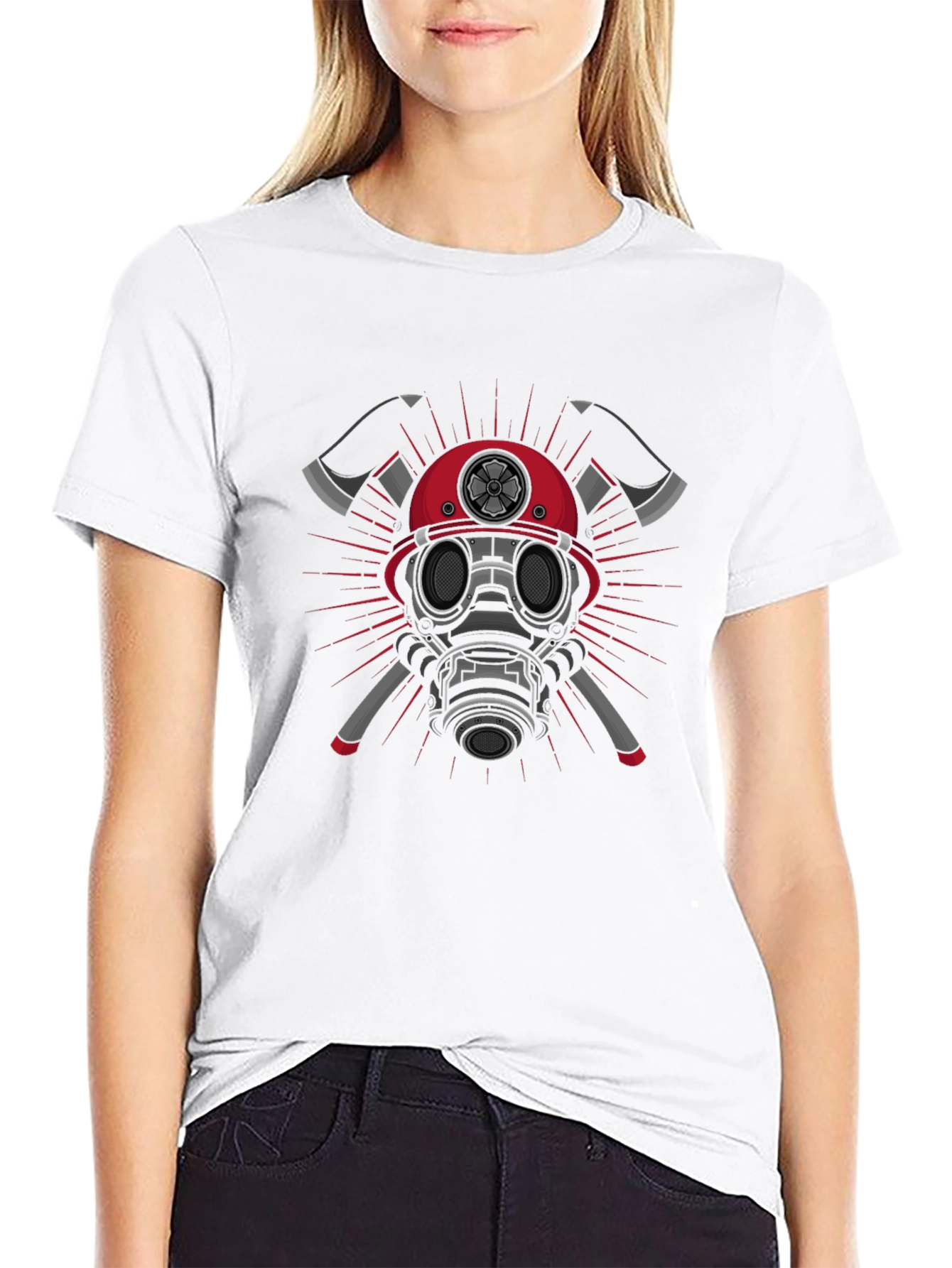 Firefighter Graphic T-Shirt - Axes & Mask Design