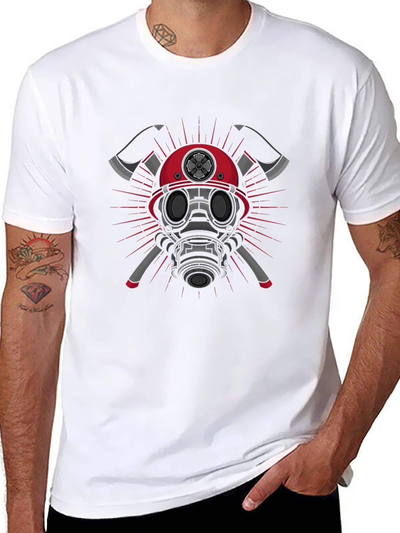 Firefighter Graphic T-Shirt - Axes & Mask Design