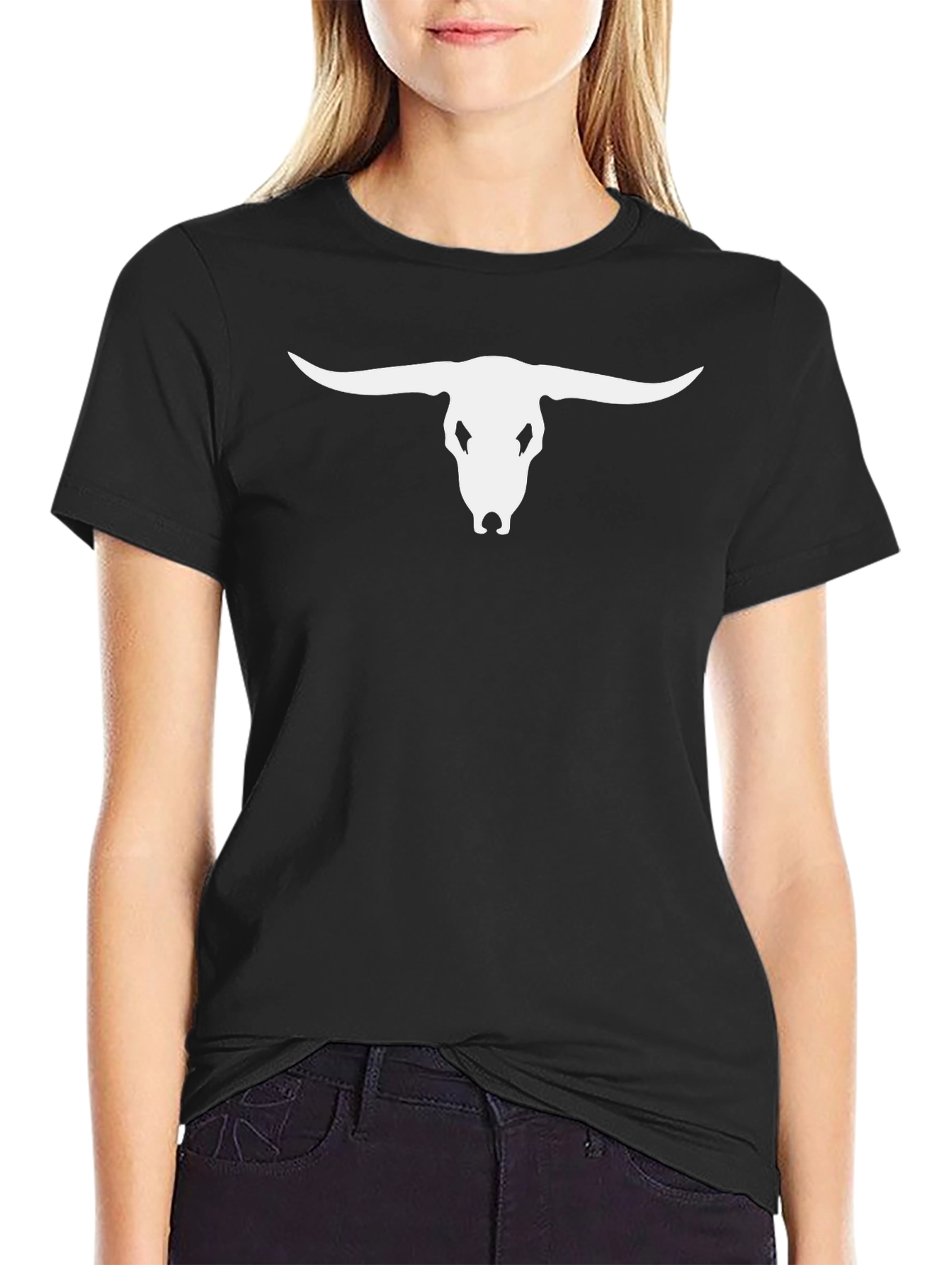 Bull Skull Graphic Tee - Black Casual T-Shirt