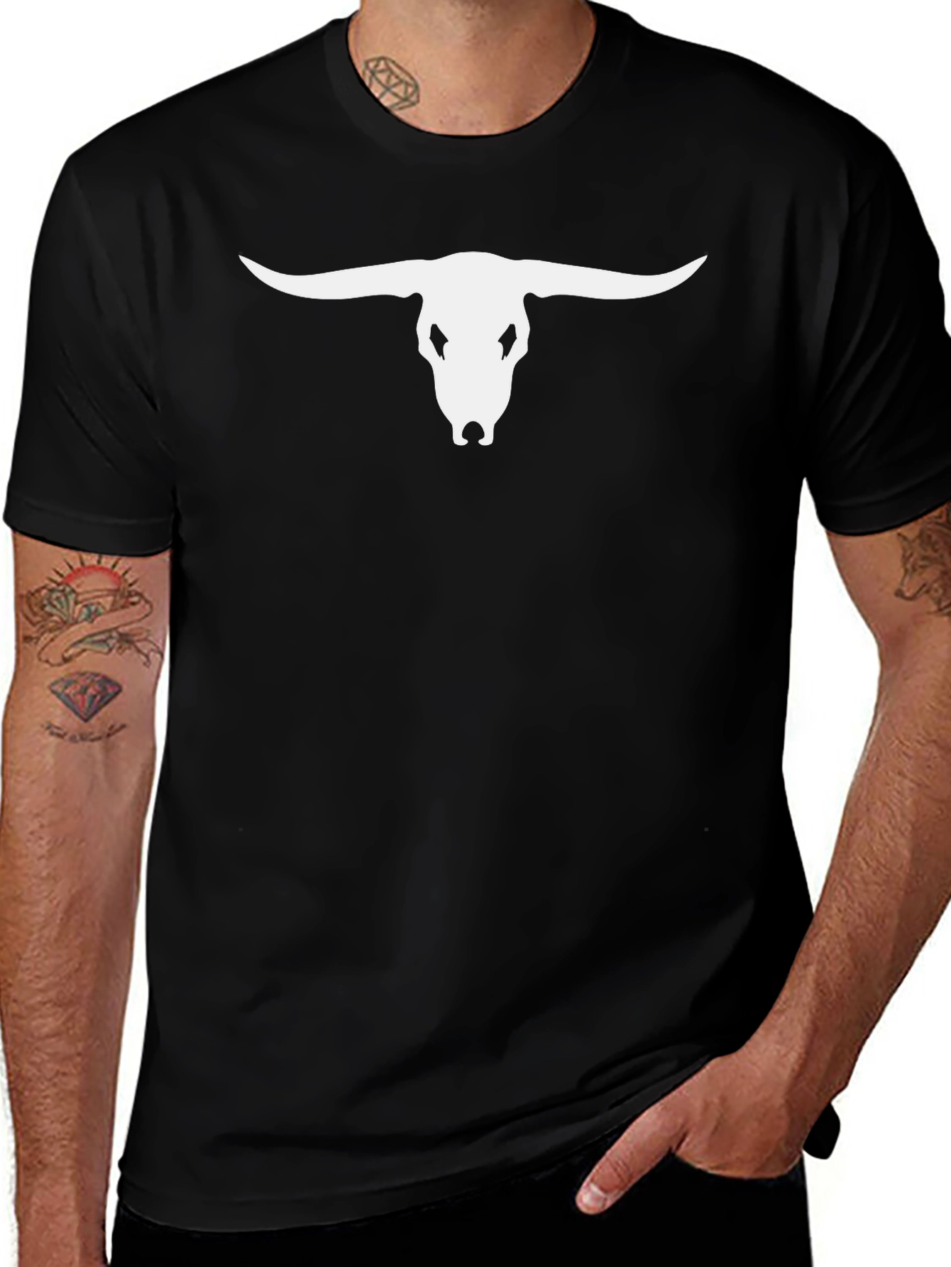 Bull Skull Graphic Tee - Black Casual T-Shirt