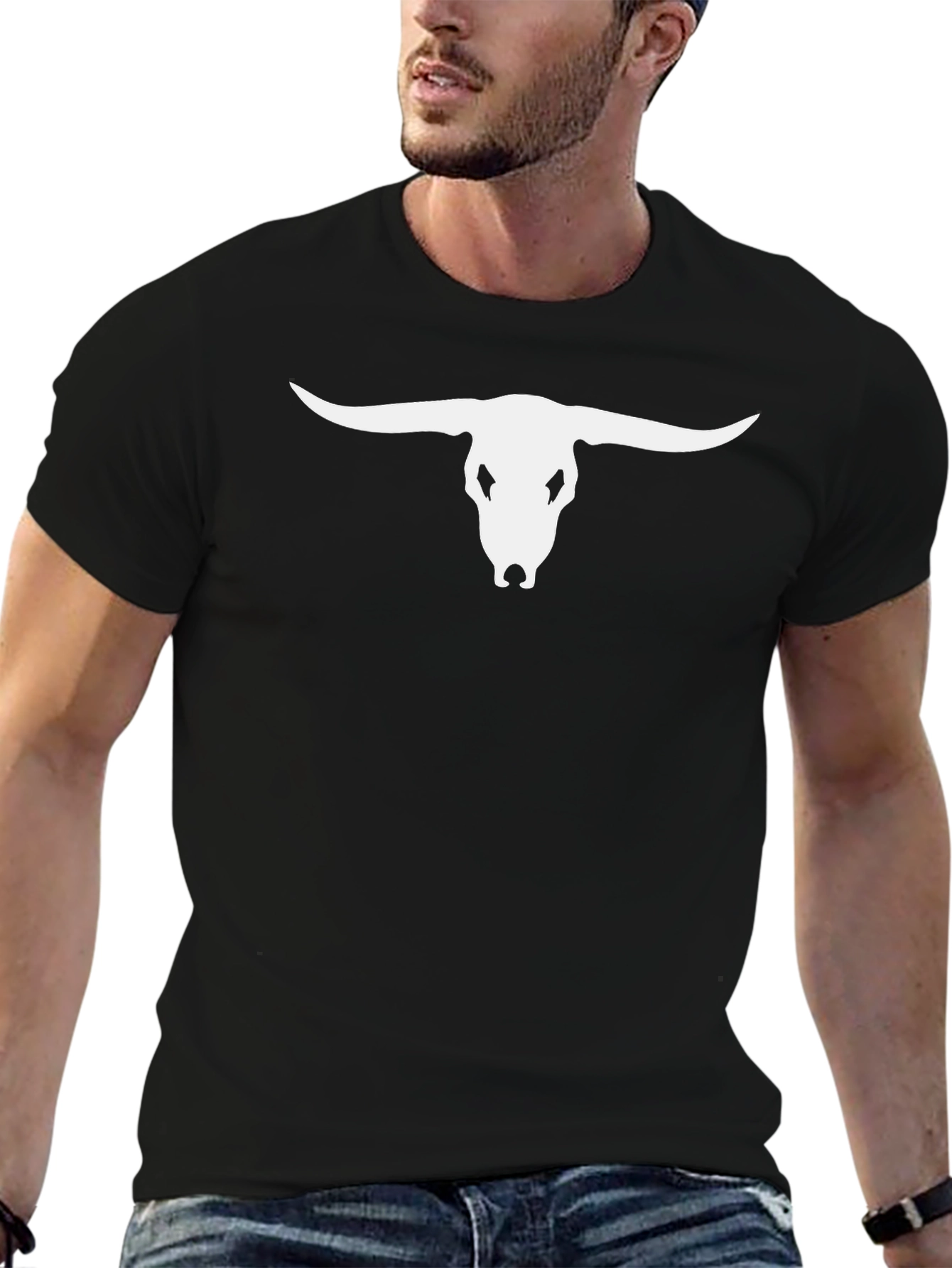 Bull Skull Graphic Tee - Black Casual T-Shirt