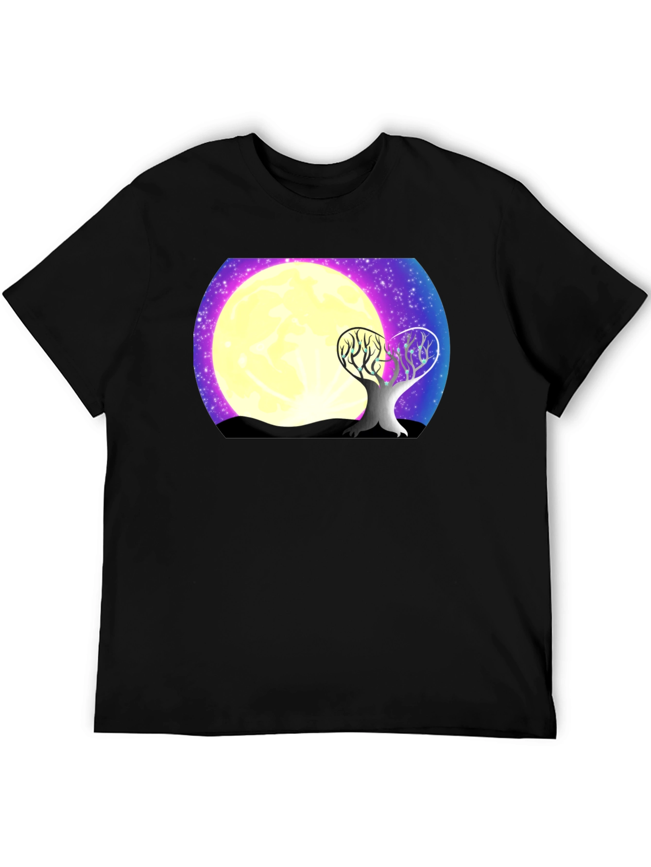 Moonlit Tree Graphic Tee - Black Cotton T-Shirt