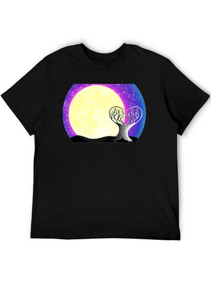 Moonlit Tree Graphic Tee - Black Cotton T-Shirt