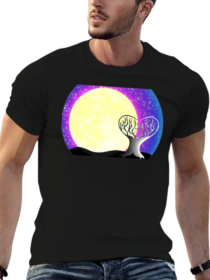 Moonlit Tree Graphic Tee - Black Cotton T-Shirt