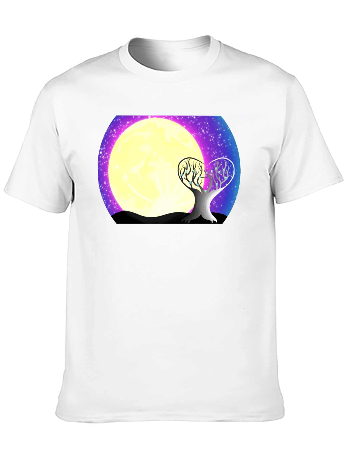 Moonlit Tree Graphic Tee - Black Cotton T-Shirt