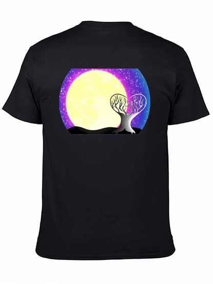 Moonlit Tree Graphic Tee - Black Cotton T-Shirt