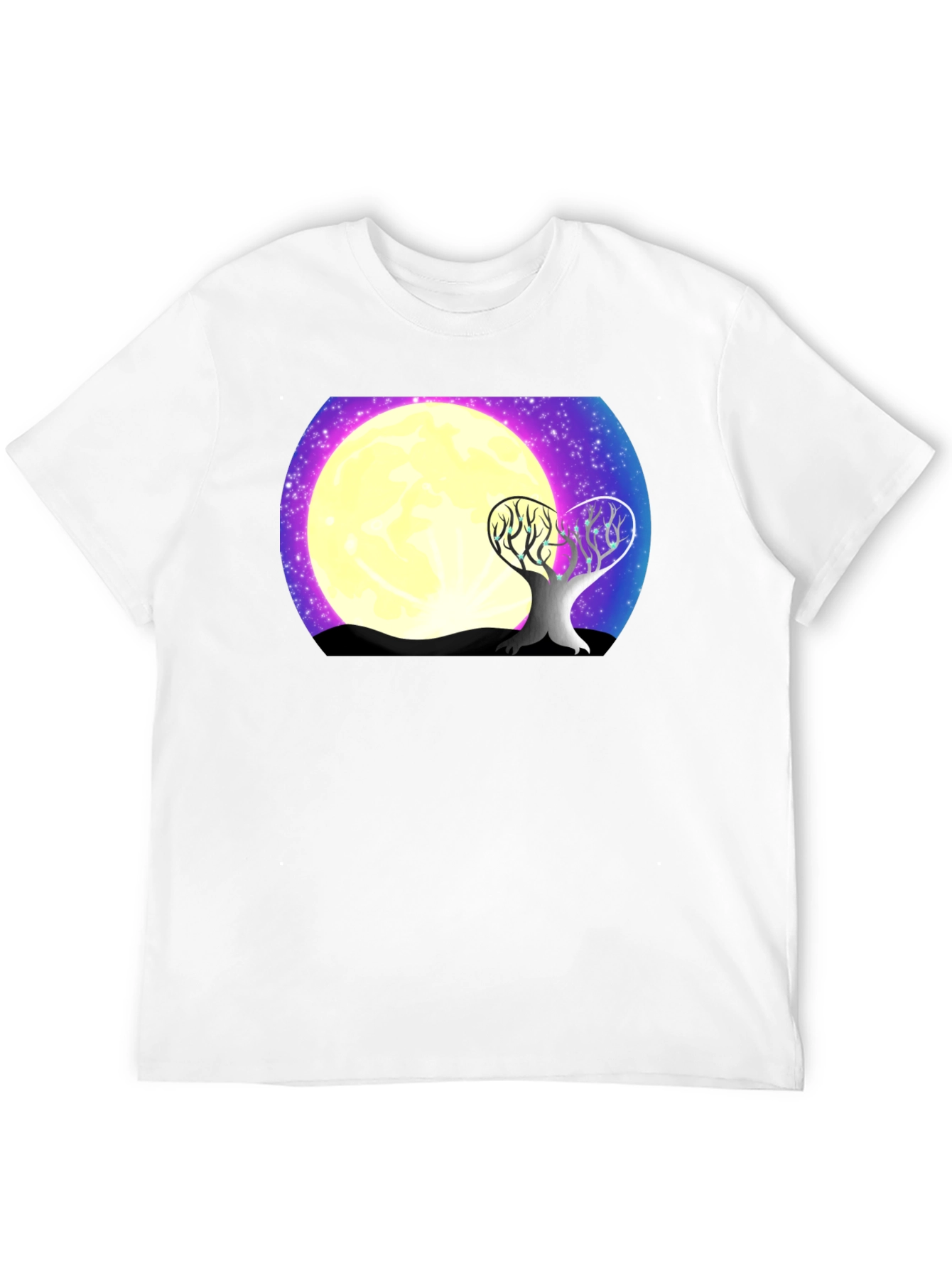 Moonlit Tree Graphic Tee - Black Cotton T-Shirt