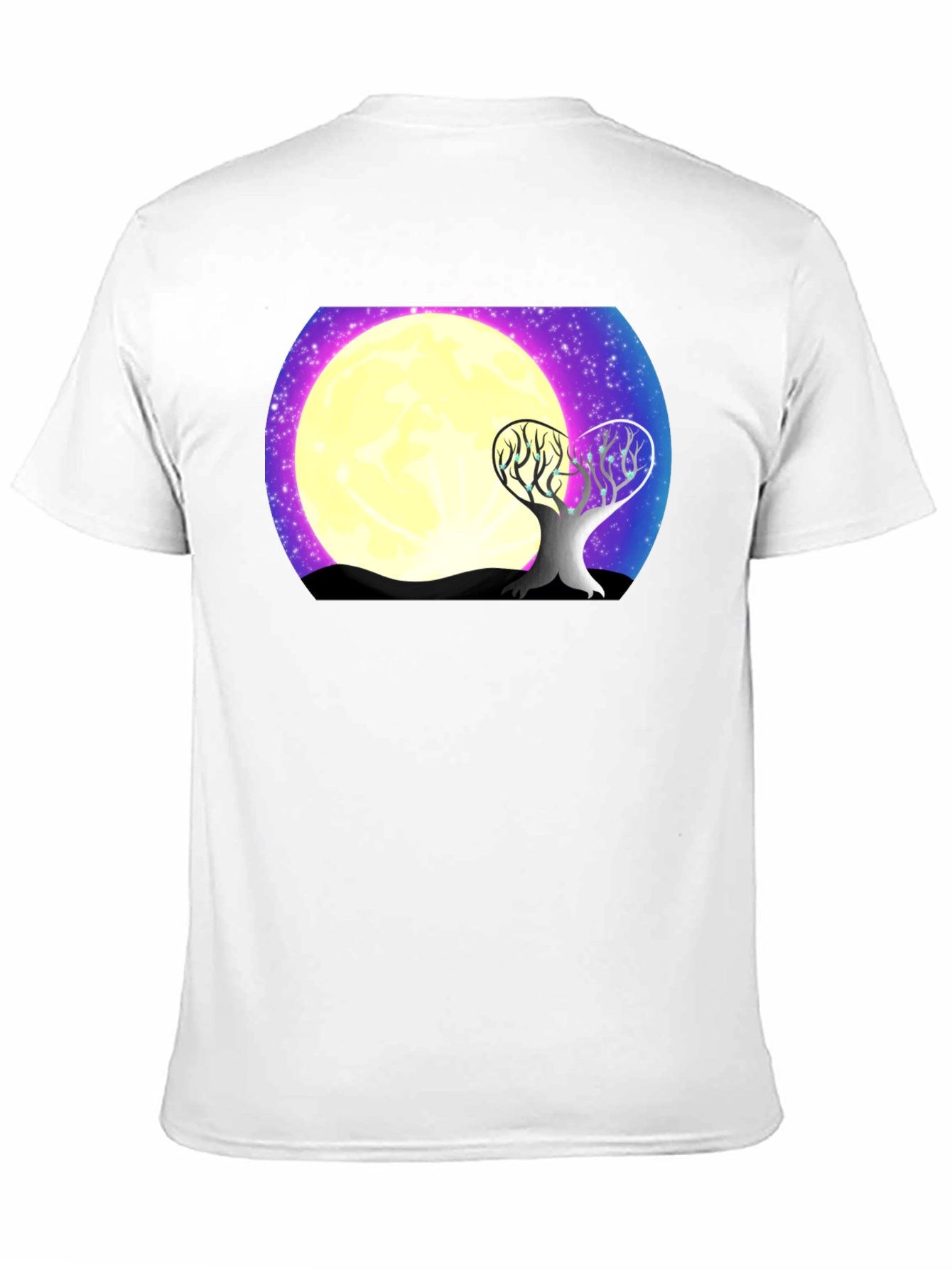 Moonlit Tree Graphic Tee - Black Cotton T-Shirt