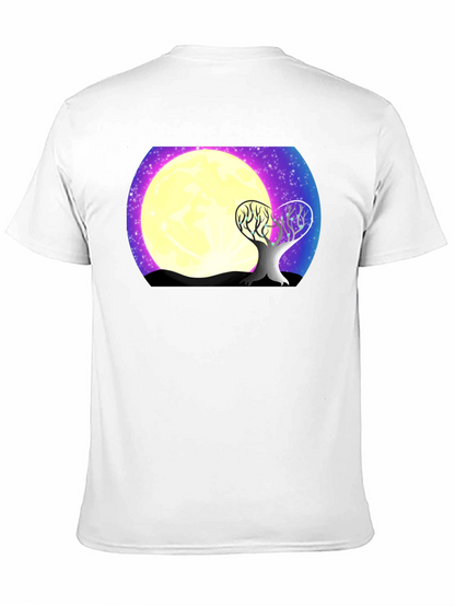 Moonlit Tree Graphic Tee - Black Cotton T-Shirt