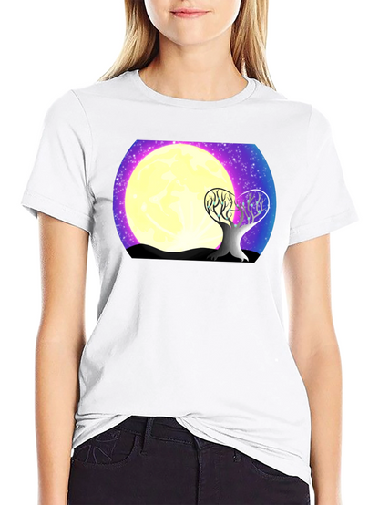 Moonlit Tree Graphic Tee - Black Cotton T-Shirt