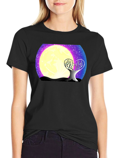 Moonlit Tree Graphic Tee - Black Cotton T-Shirt