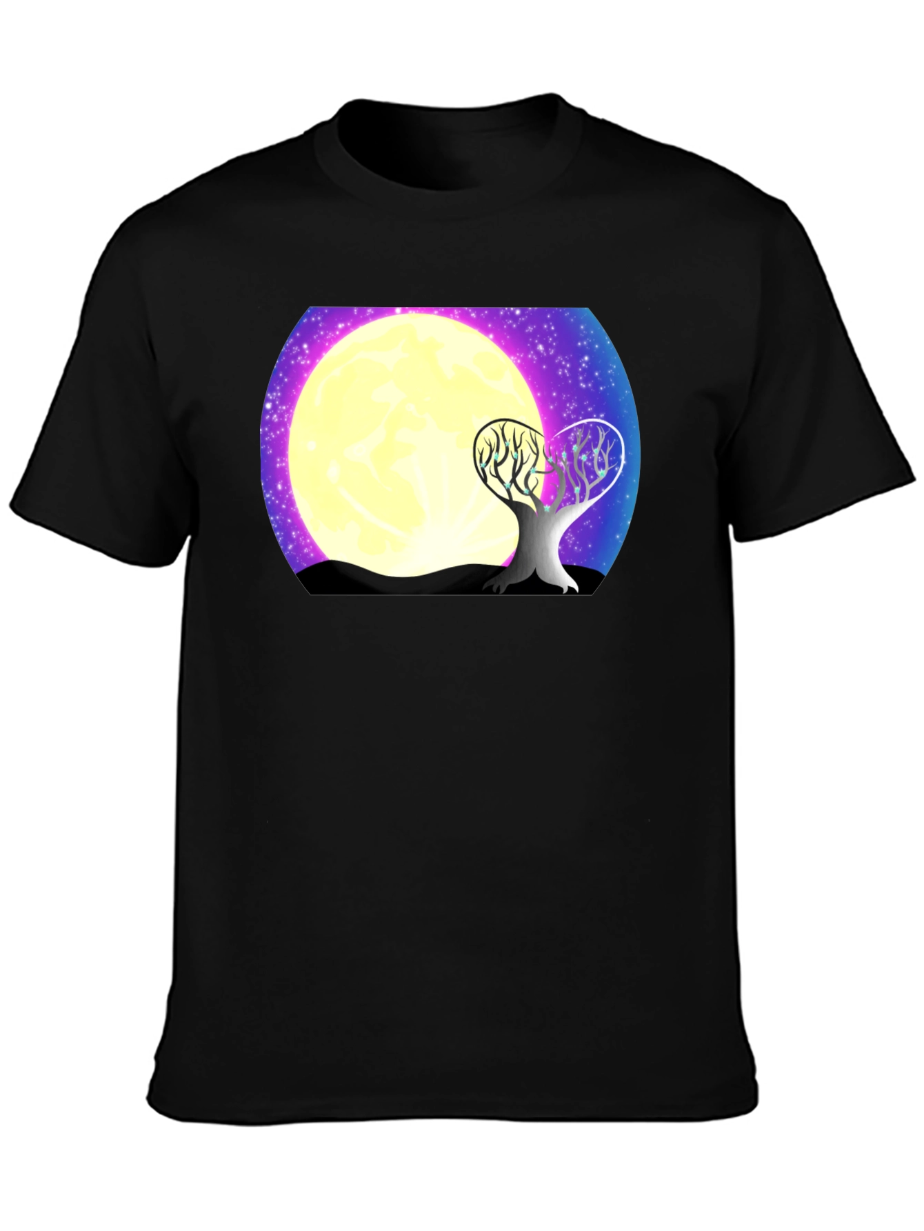 Moonlit Tree Graphic Tee - Black Cotton T-Shirt