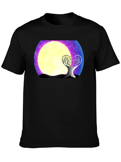 Moonlit Tree Graphic Tee - Black Cotton T-Shirt