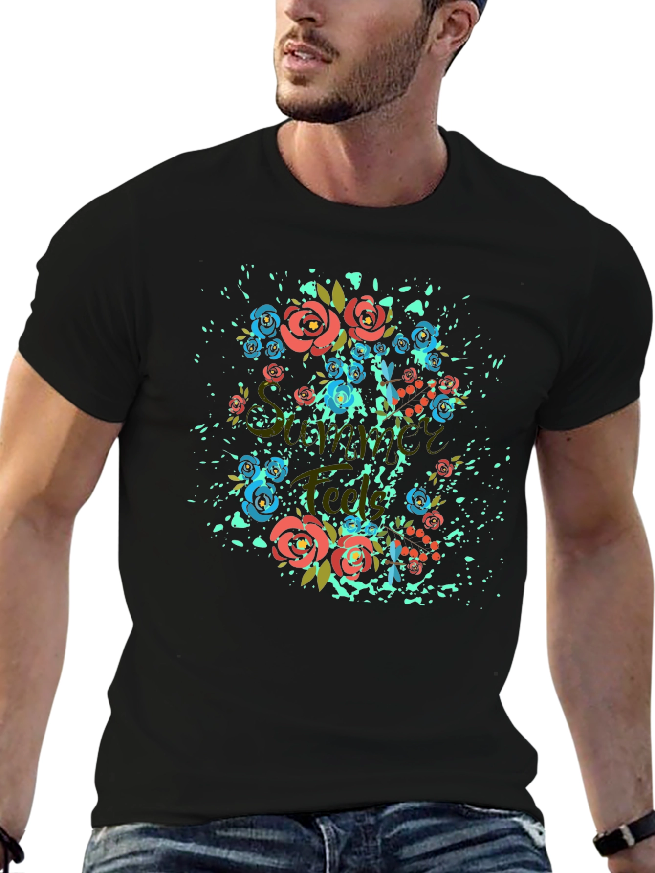 Floral Summer T-Shirt - Stylish Black Tee