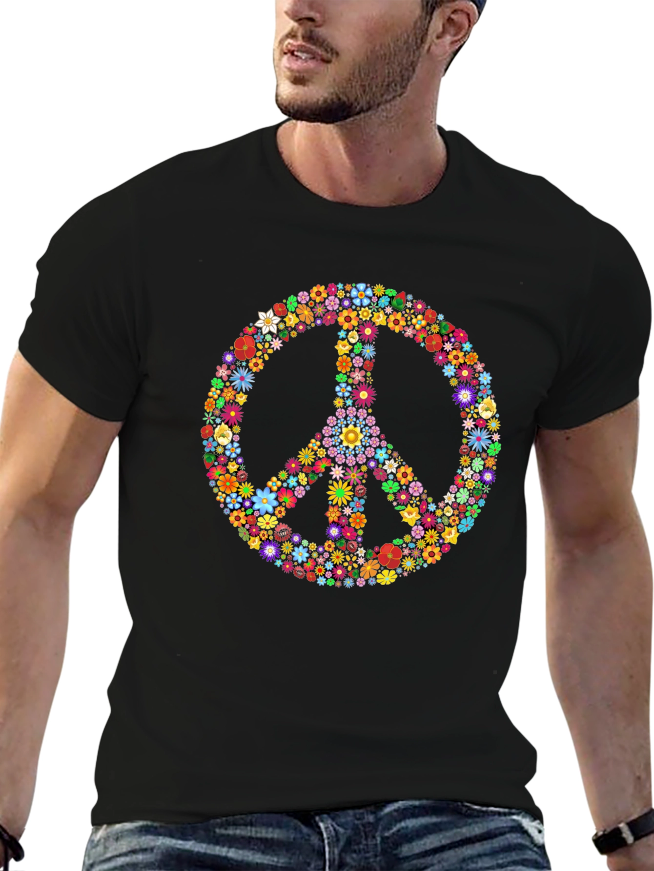 Floral Peace Sign Graphic T-Shirt