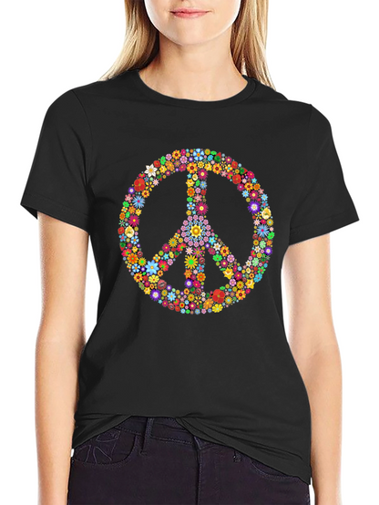 Floral Peace Sign Graphic T-Shirt