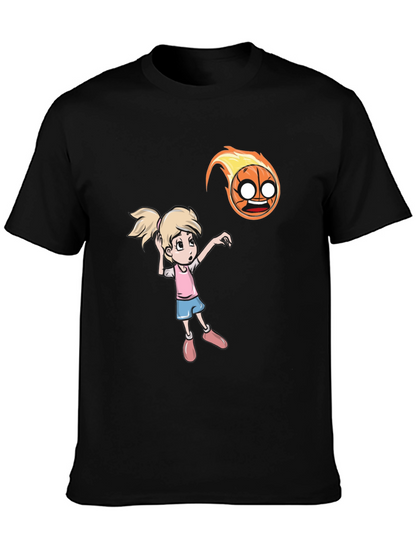 Cartoon Girl vs Flaming Basketball T-Shirt