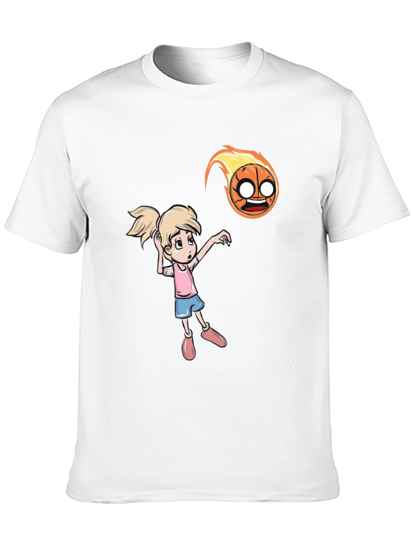 Cartoon Girl vs Flaming Basketball T-Shirt
