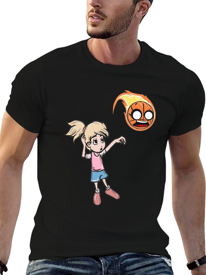 Cartoon Girl vs Flaming Basketball T-Shirt