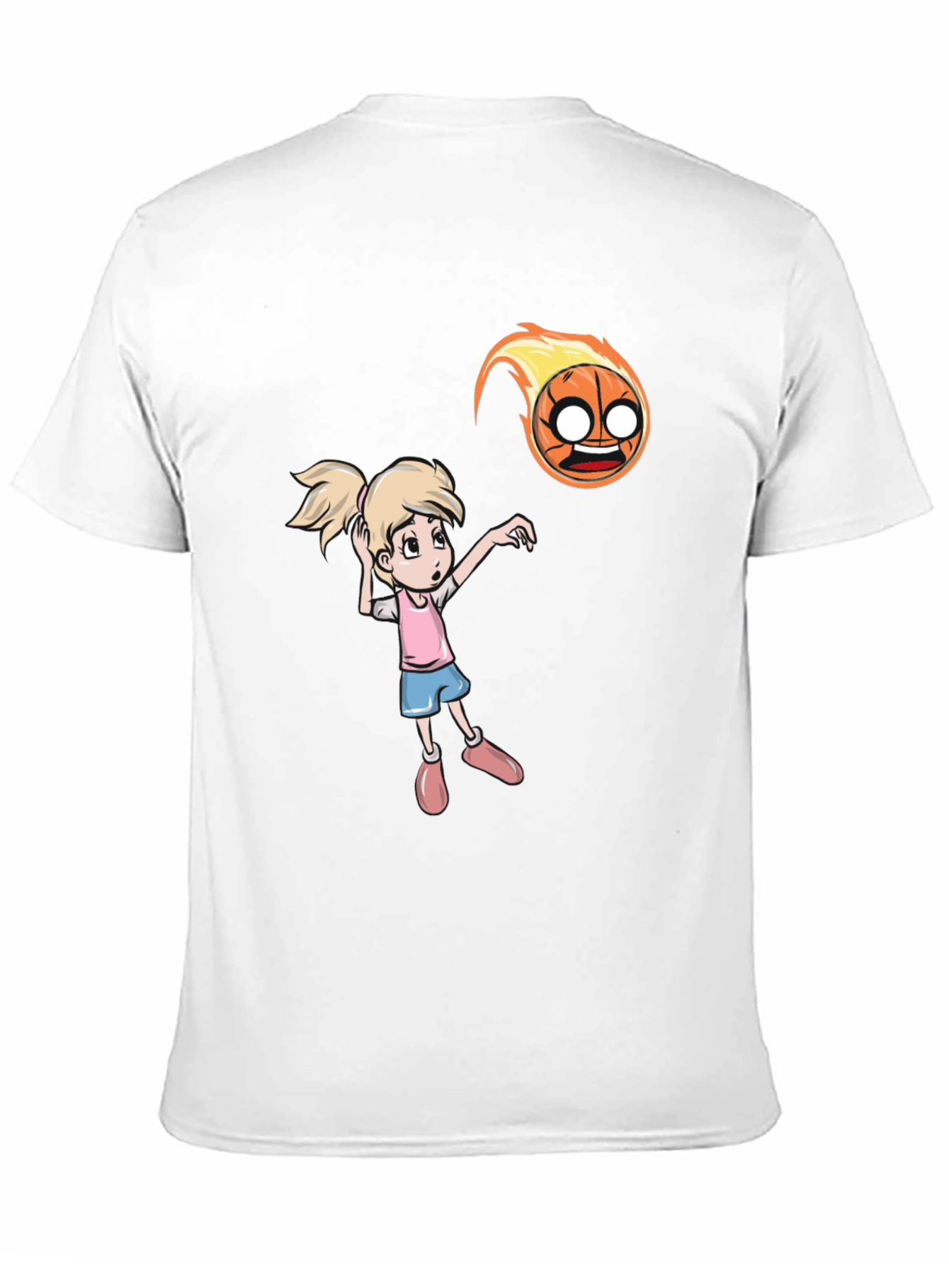 Cartoon Girl vs Flaming Basketball T-Shirt