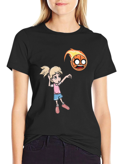 Cartoon Girl vs Flaming Basketball T-Shirt