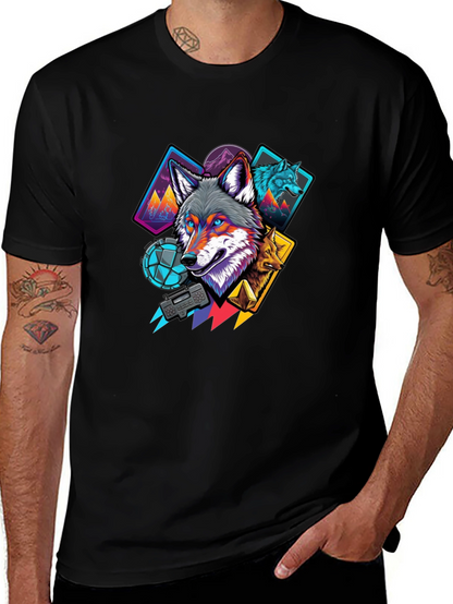 Wolf Graphic Print Mens Black T-Shirt