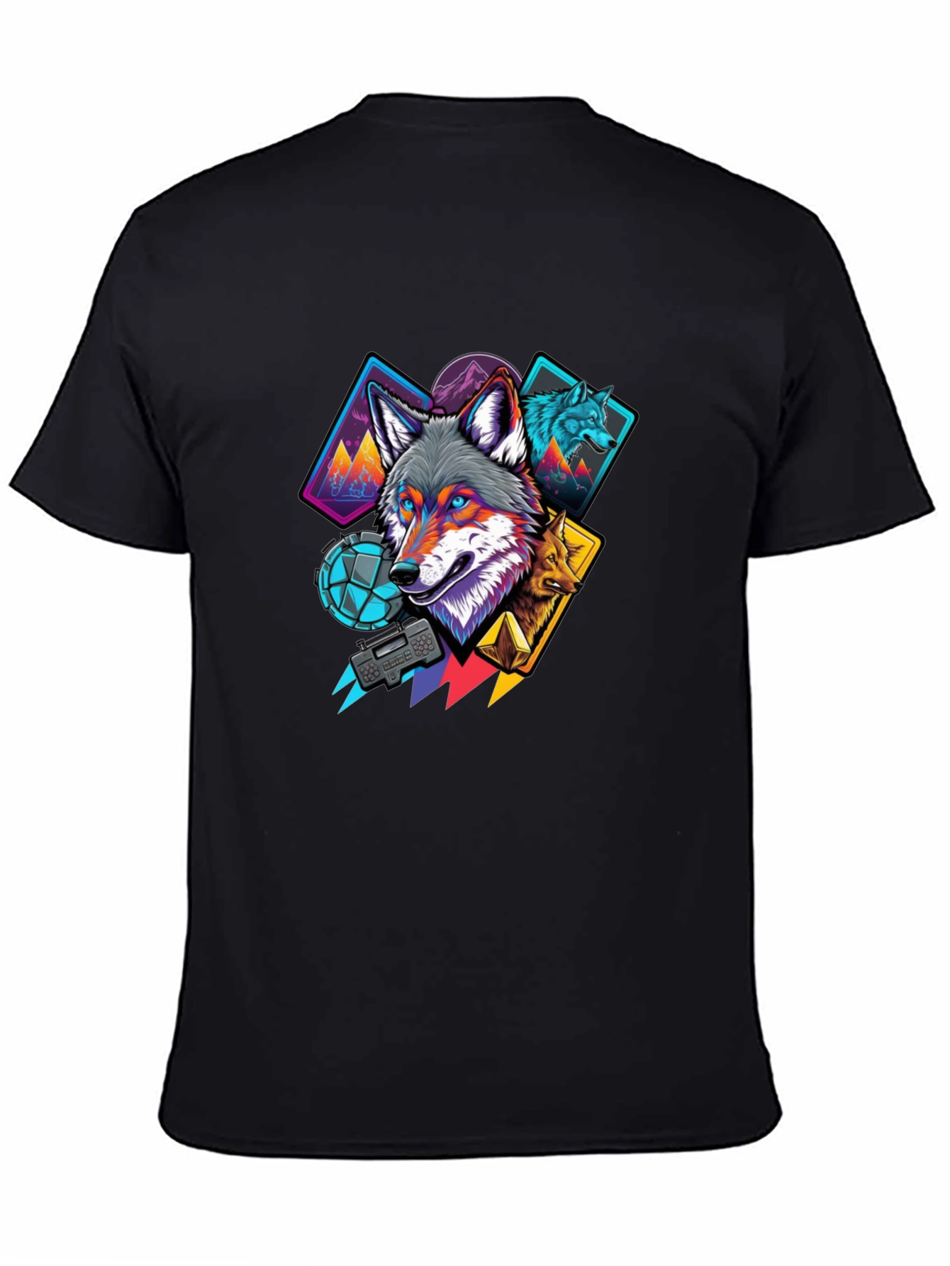 Wolf Graphic Print Mens Black T-Shirt