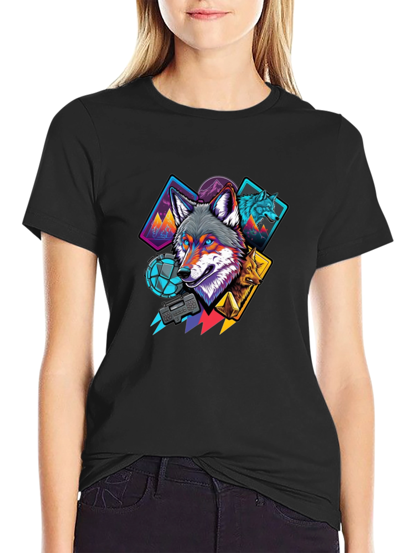 Wolf Graphic Print Mens Black T-Shirt