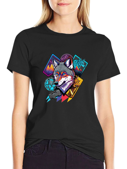 Wolf Graphic Print Mens Black T-Shirt