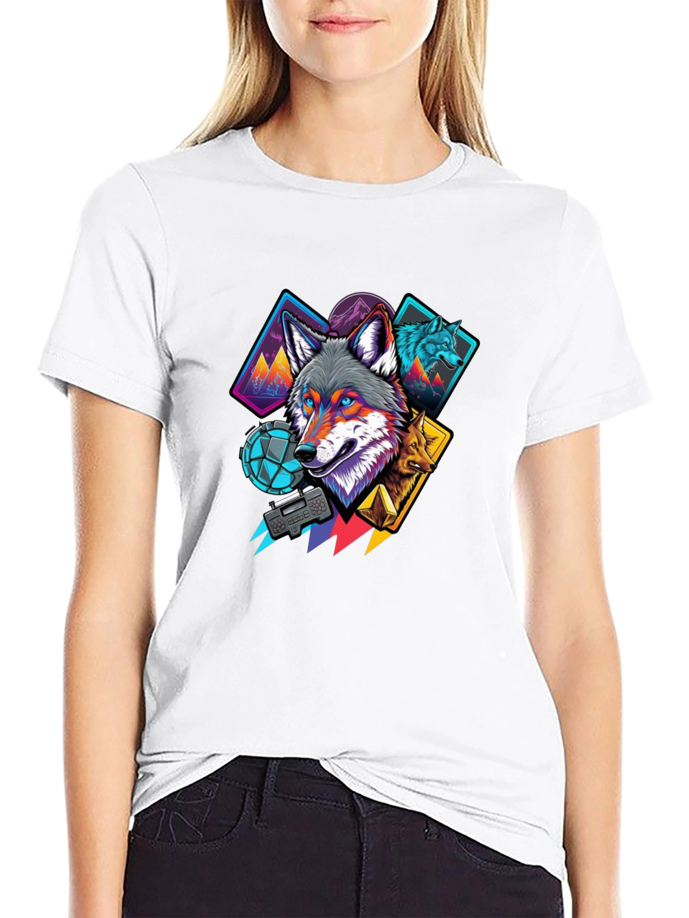 Wolf Graphic Print Mens Black T-Shirt