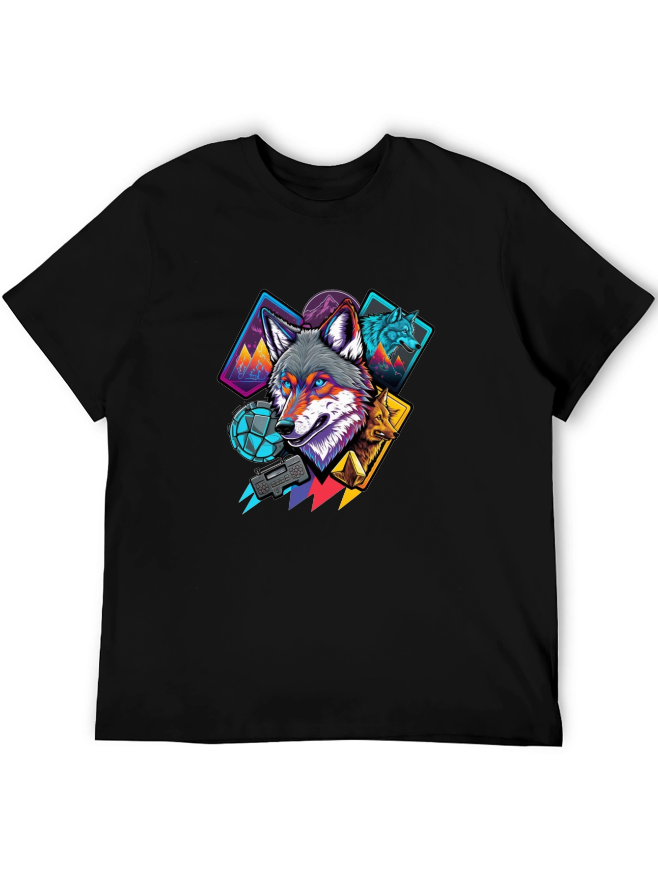 Wolf Graphic Print Mens Black T-Shirt