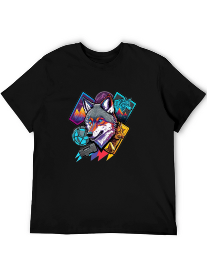 Wolf Graphic Print Mens Black T-Shirt