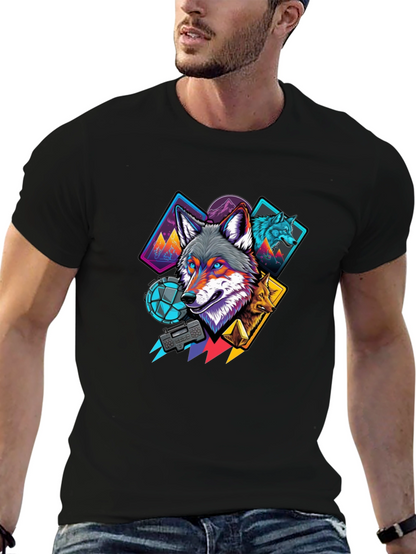 Wolf Graphic Print Mens Black T-Shirt