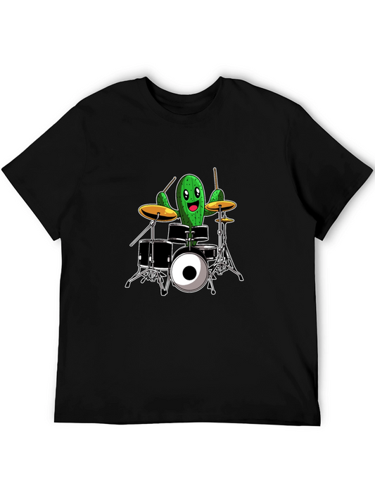 Cactus Drummer T-Shirt - Black Cotton Tee
