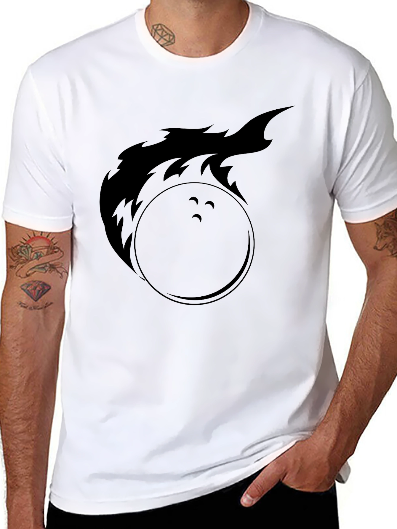 Flaming Bowling Ball Graphic Tee - Black
