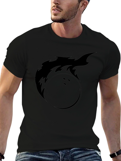 Flaming Bowling Ball Graphic Tee - Black