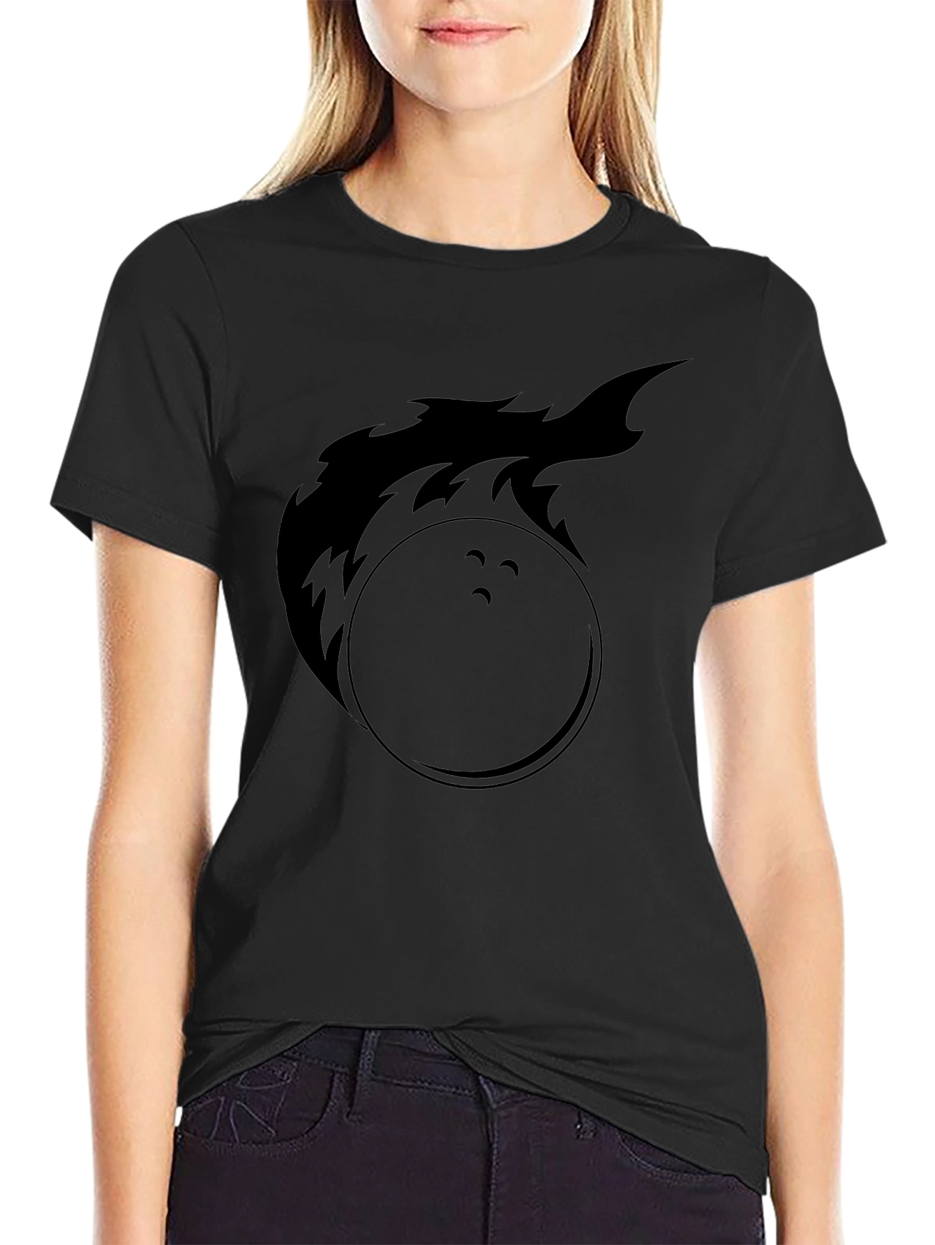 Flaming Bowling Ball Graphic Tee - Black