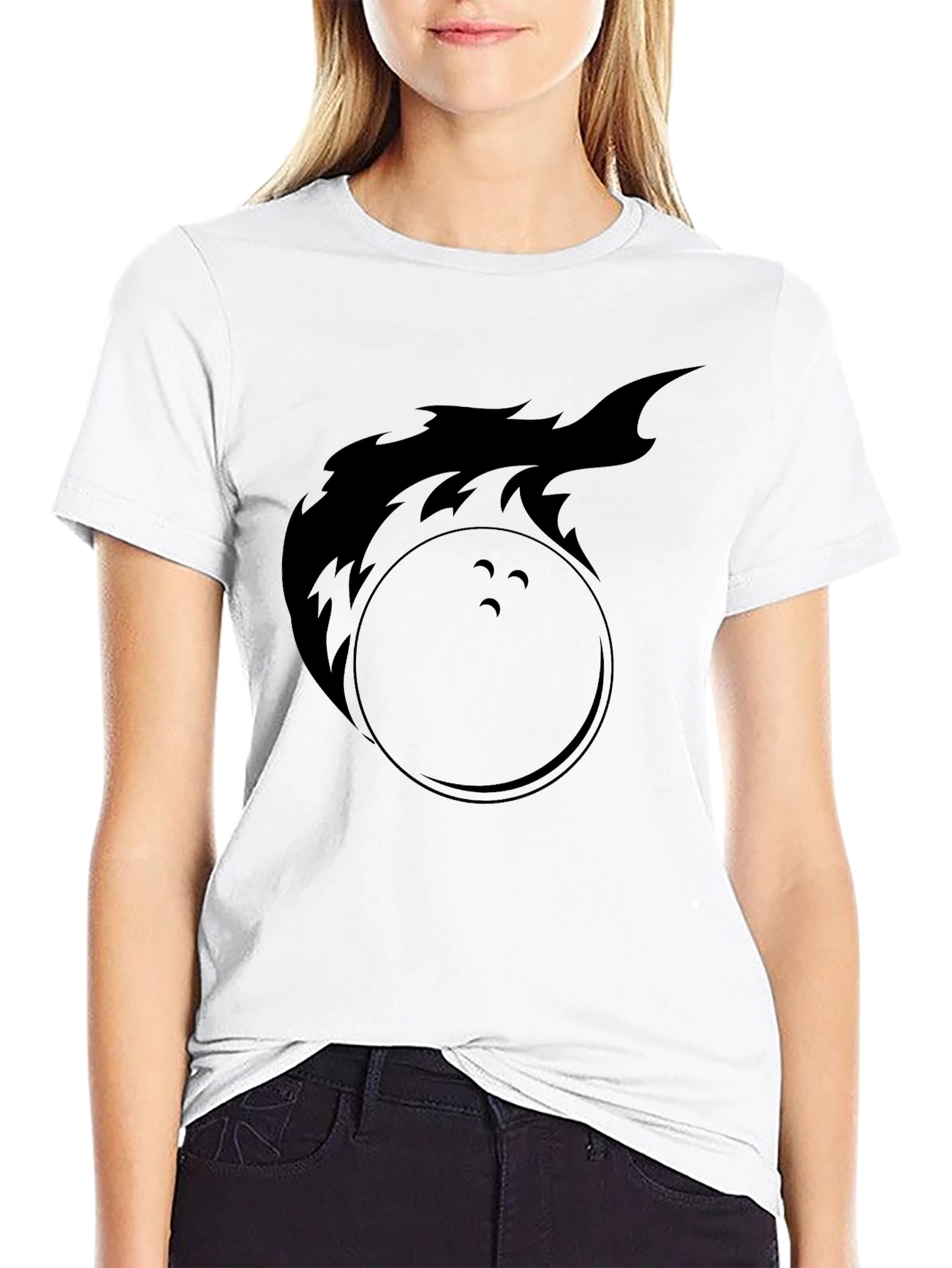 Flaming Bowling Ball Graphic Tee - Black