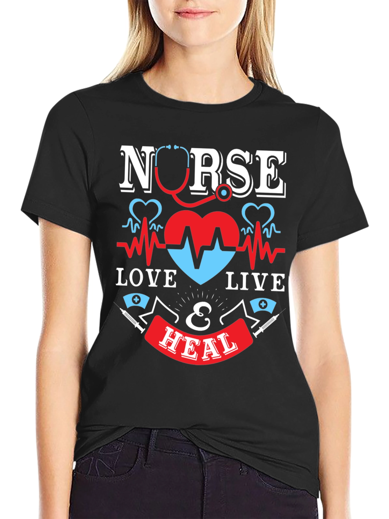 Nurse Love Live & Heal Graphic T-Shirt