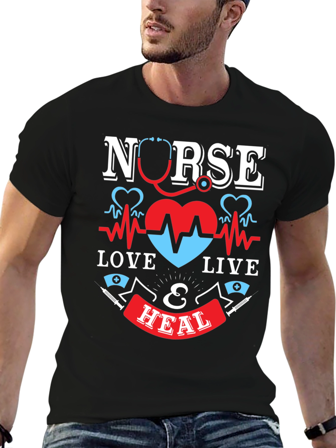 Nurse Love Live & Heal Graphic T-Shirt