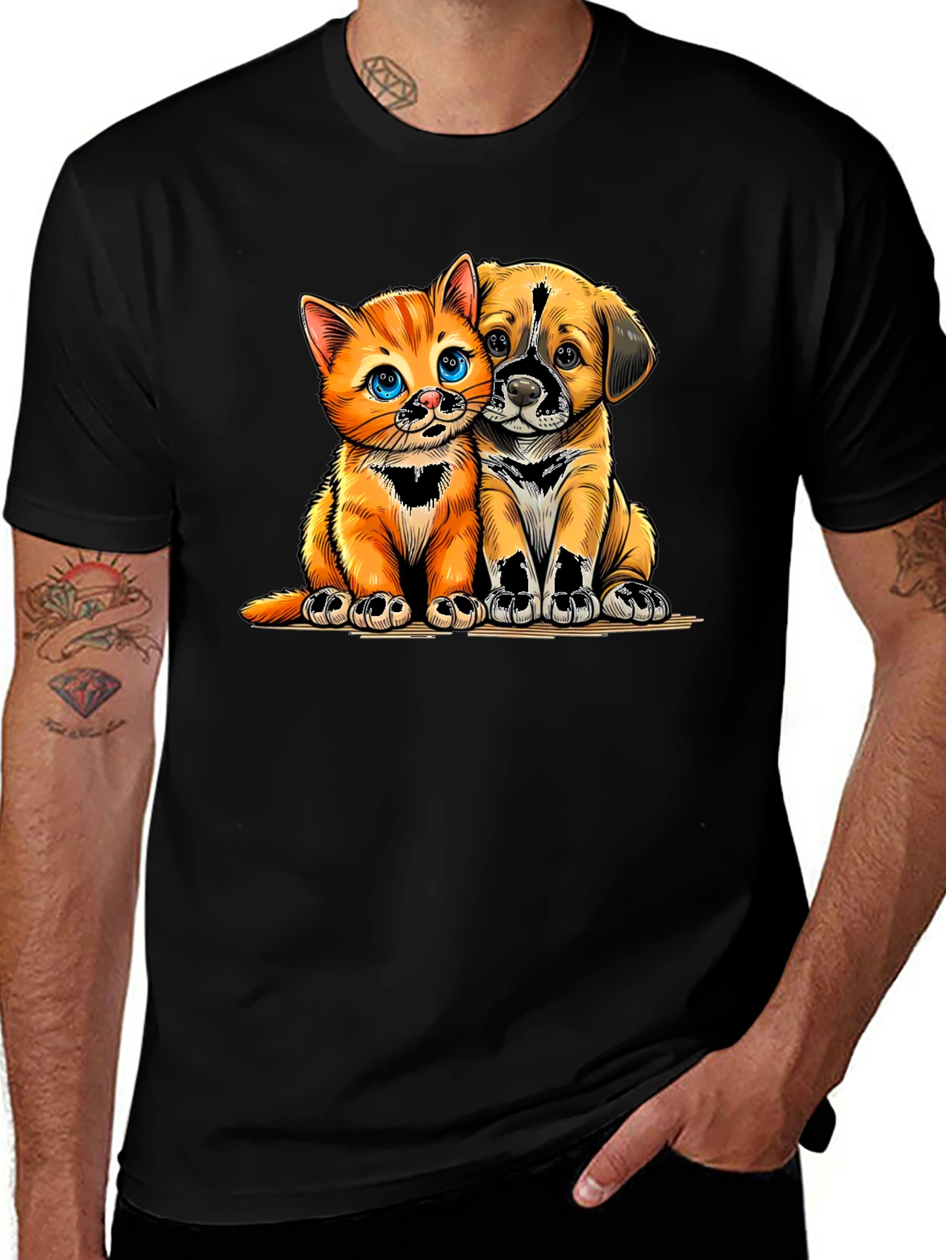 Cute Kitten and Puppy Graphic Tee - Unisex