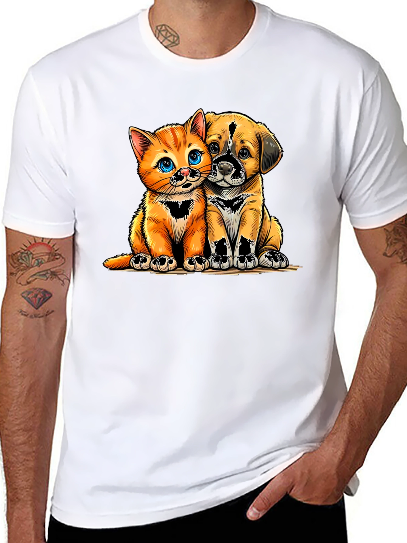 Cute Kitten and Puppy Graphic Tee - Unisex