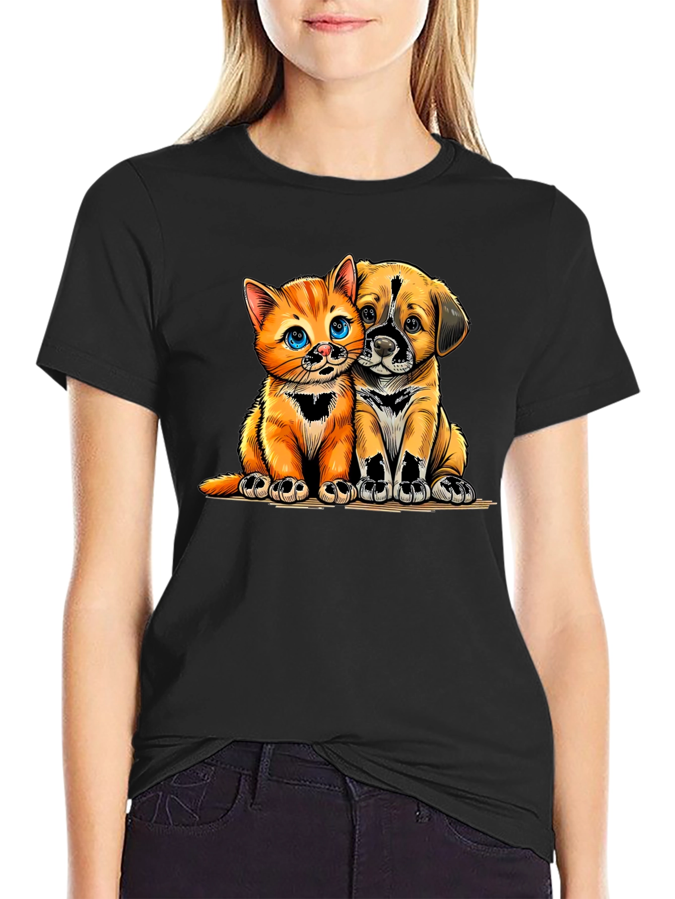 Cute Kitten and Puppy Graphic Tee - Unisex