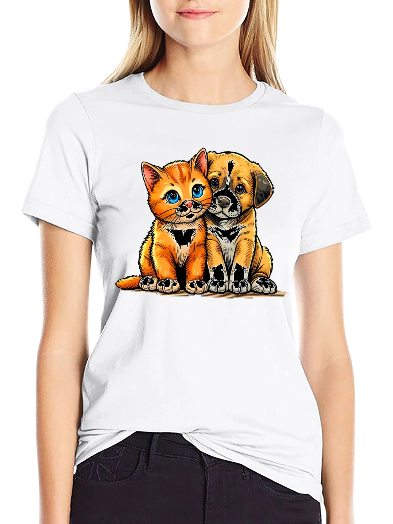 Cute Kitten and Puppy Graphic Tee - Unisex